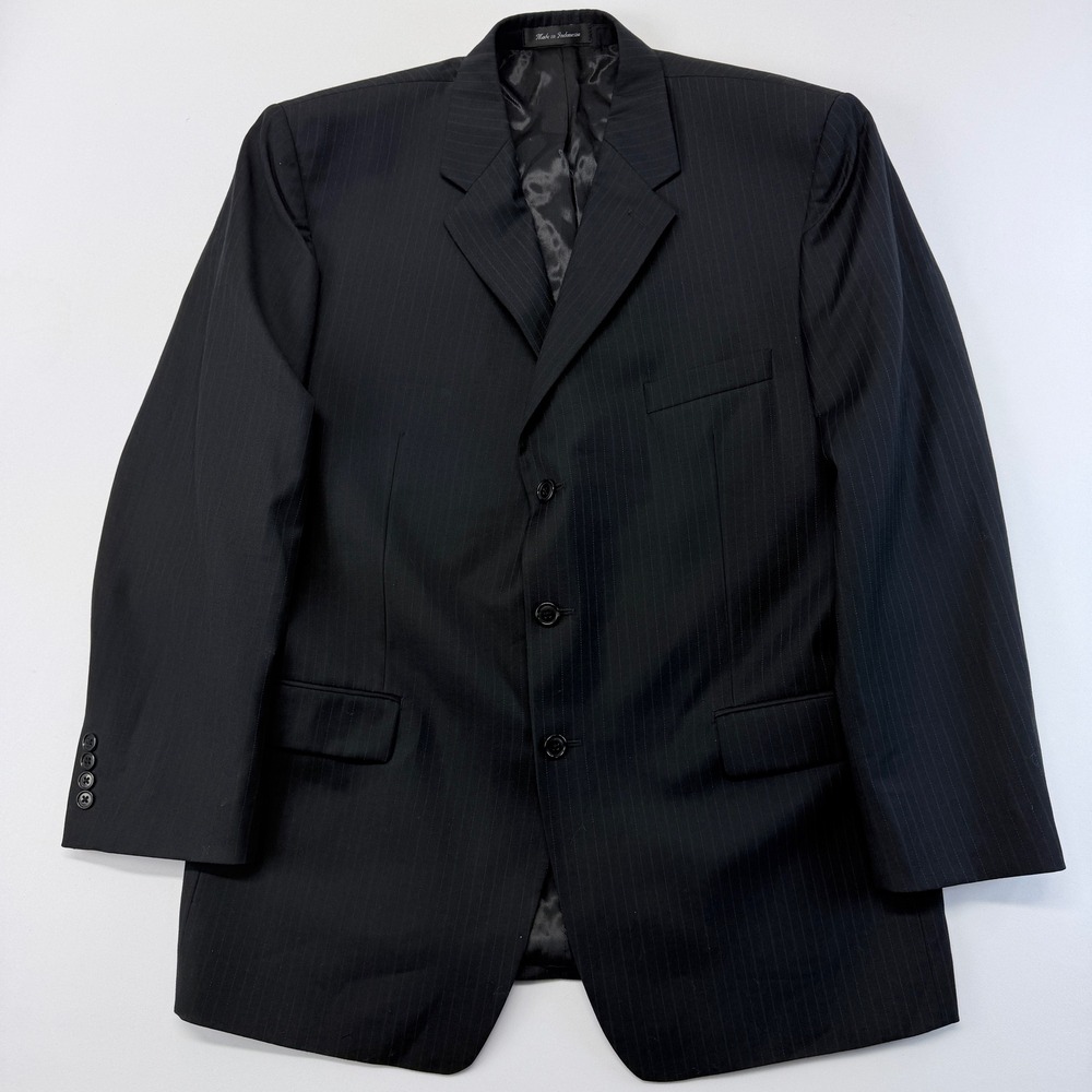 Calvin Klein Mens 46R 100% Wool Pinstripe 3-Button Blazer Jacket Navy Blue